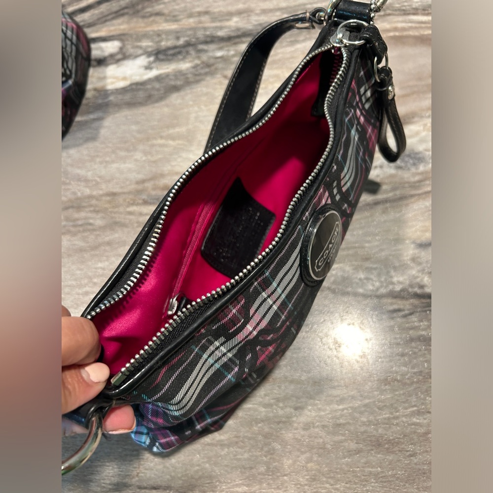 Coach Black and Pink Tartan Plaid Shoulder Bag - Picture 4 of 5